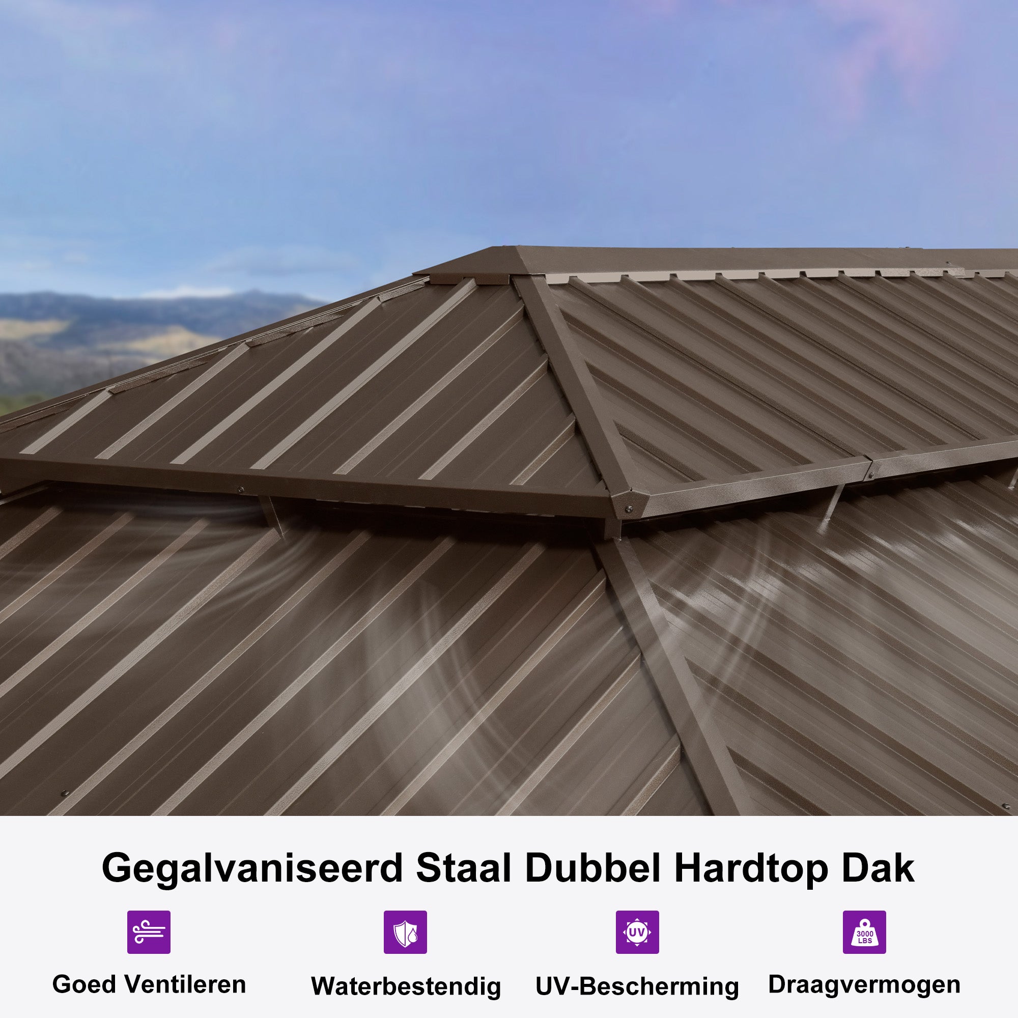 PURPLE LEAF Luxe Hardtop Paviljoen Bronzen Frame Dubbel Dak Tuin Warmwitte Verlichting