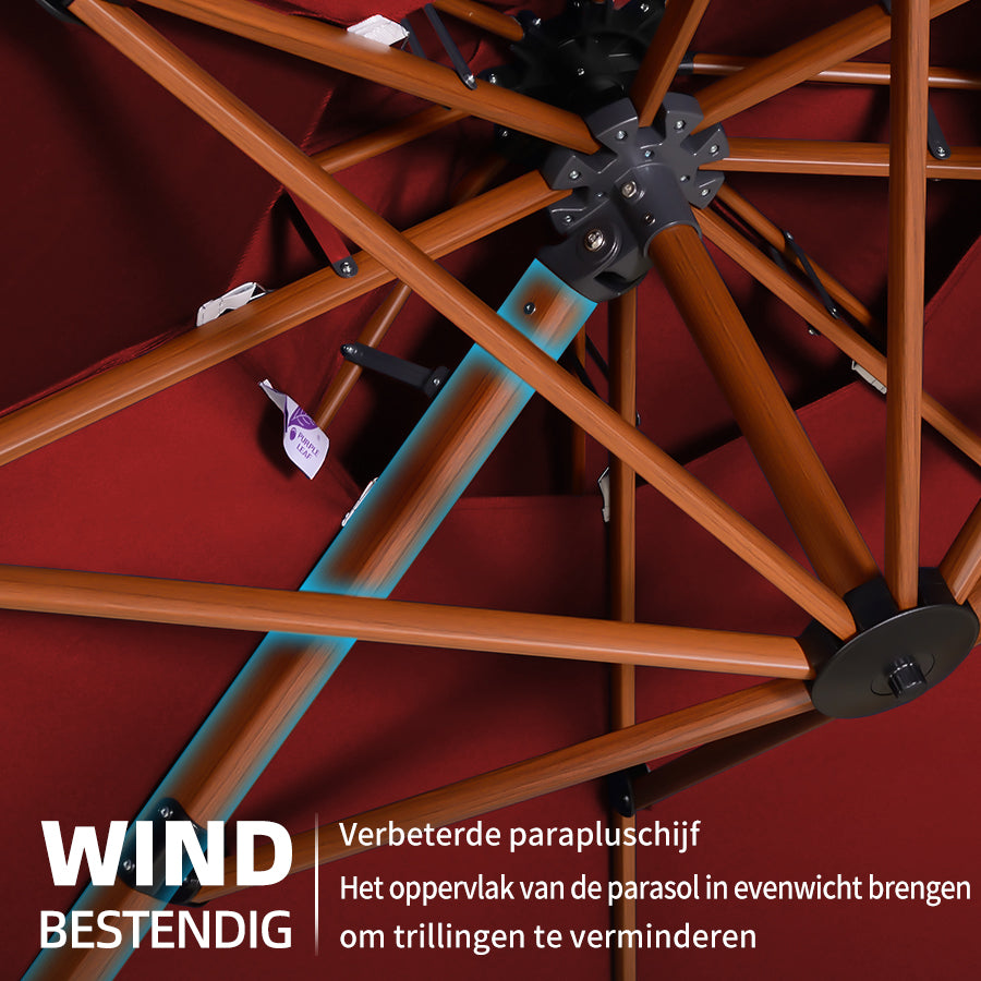 PURPLE LEAF Dubbele Top 330cm/365cm Ronde Aluminium Terrasparasol In Houtkleur