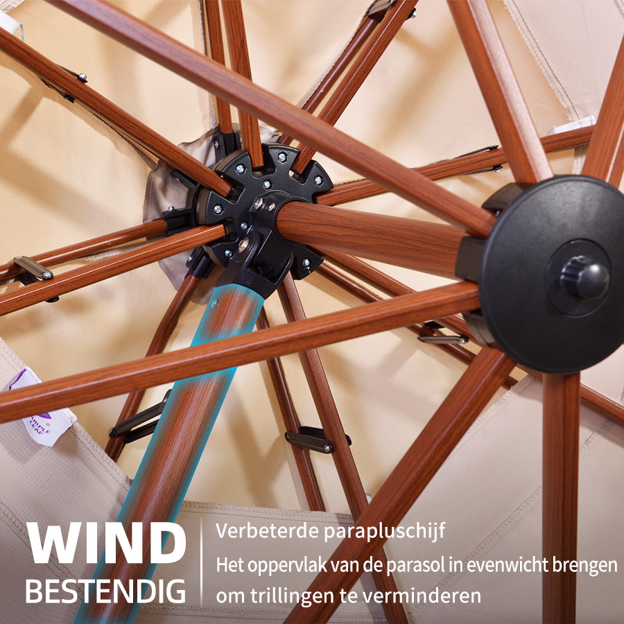 PURPLE LEAF Dubbele Top 330cm/365cm Ronde Aluminium Terrasparasol In Houtkleur