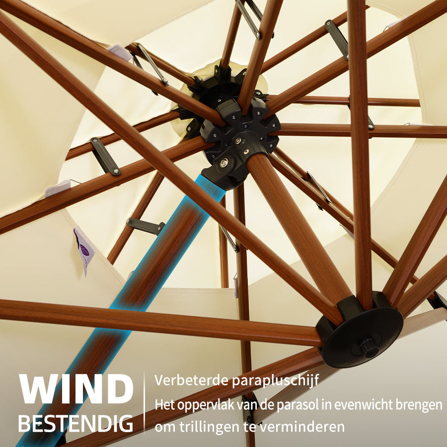 PURPLE LEAF Dubbele Top 330cm/365cm Ronde Aluminium Terrasparasol In Houtkleur