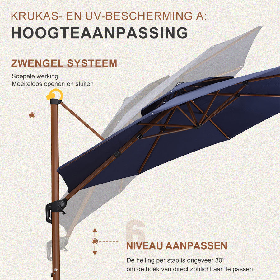 PURPLE LEAF Dubbele Top 330cm/365cm Ronde Aluminium Terrasparasol In Houtkleur