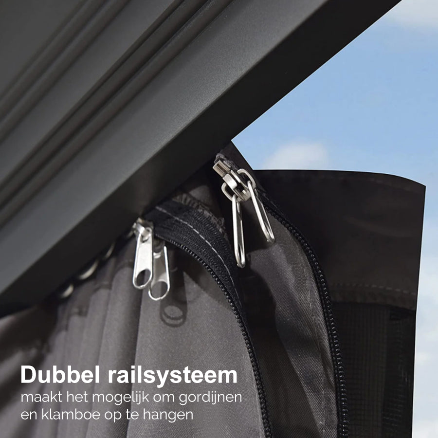 PURPLE LEAF Tuinpaviljoen Voor Achtertuin Grijs Hardtop Gegalvaniseerd Stalen Dak Luifel met Upgrade Gordijn