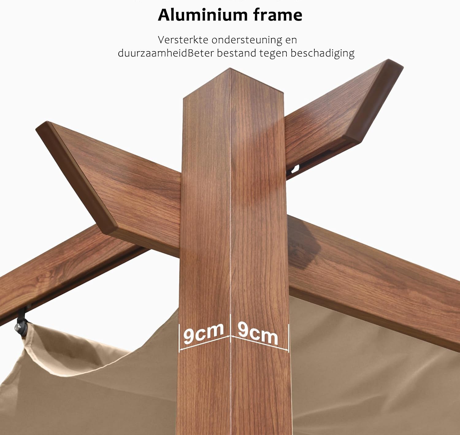 PURPLE LEAF Aluminium Pergola Tuinpergola Teak Afwerking, Intrekbaar Schuifscherm, Waterdicht Prieel, Barbecue Buiten, Tuinpaviljoen