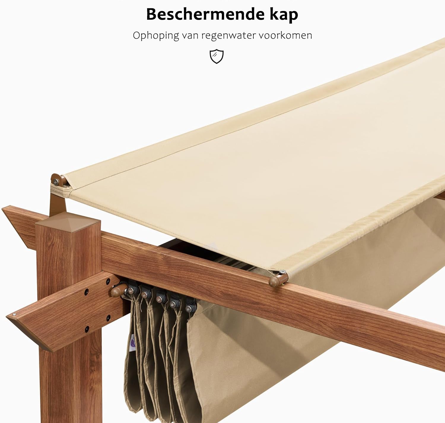 PURPLE LEAF Aluminium Pergola Tuinpergola Teak Afwerking, Intrekbaar Schuifscherm, Waterdicht Prieel, Barbecue Buiten, Tuinpaviljoen