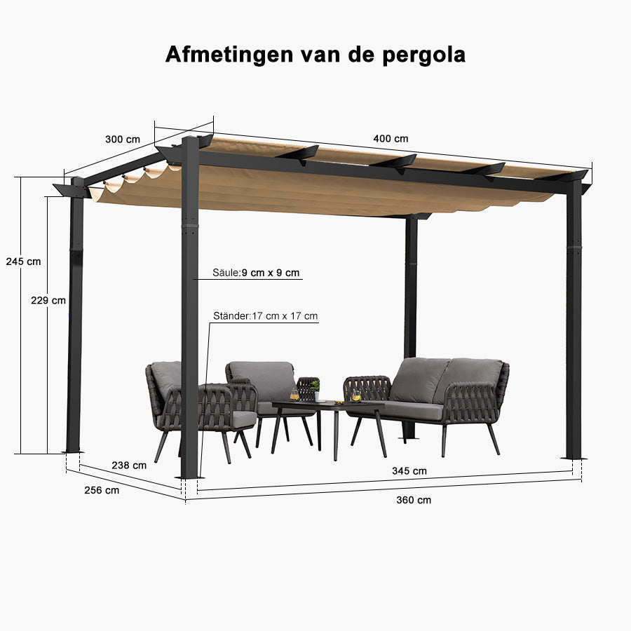 PURPLE LEAF Intrekbare aluminium buitenpergola met zonnescherm luifel, patio, achtertuin schuilplaats, metalen barbecue paviljoen-PRG