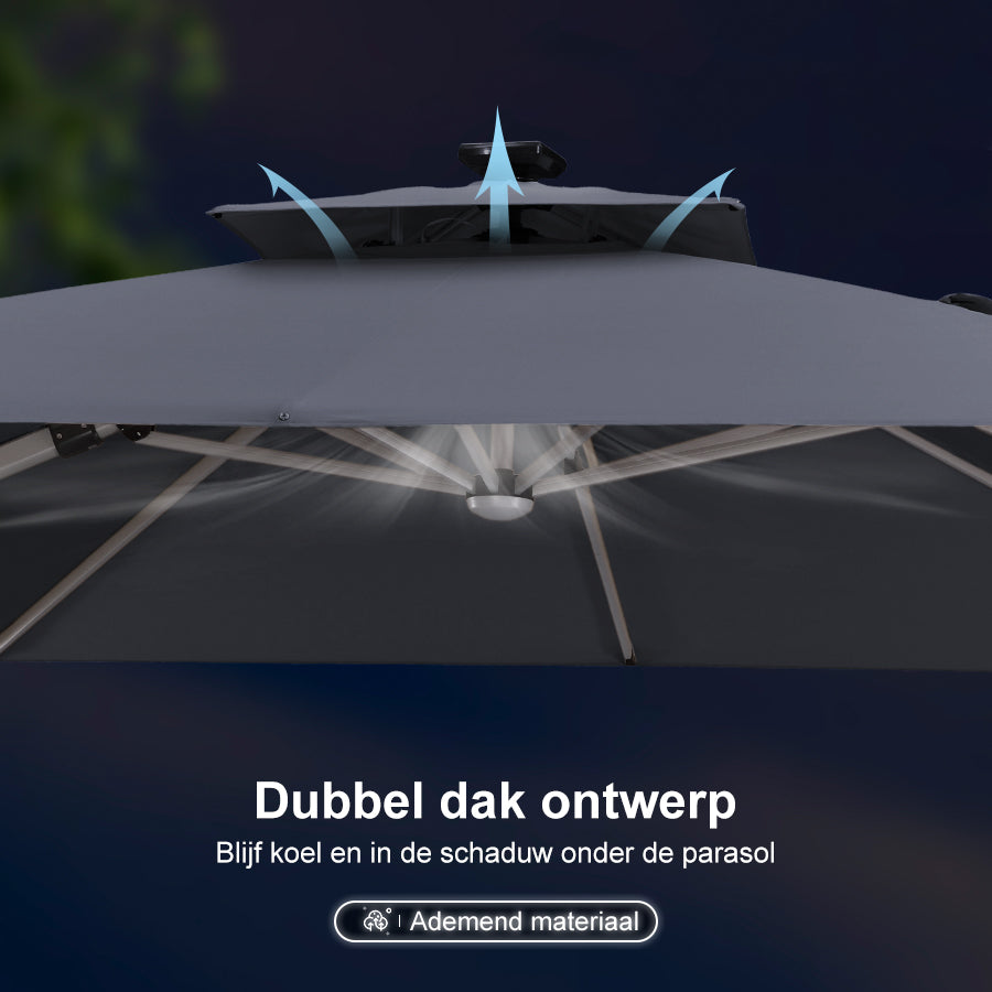 PURPLE LEAF Dubbele Top 300x300 / 330x330 cm Vierkant Outdoor Terrasparasol Met Verlichting