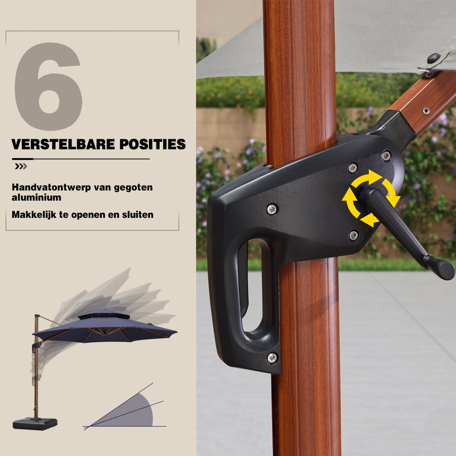 PURPLE LEAF Dubbele Top 330cm/365cm Ronde Aluminium Terrasparasol In Houtkleur