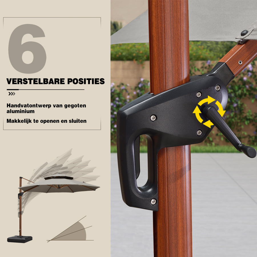 PURPLE LEAF Dubbele Top 330cm/365cm Ronde Aluminium Terrasparasol In Houtkleur