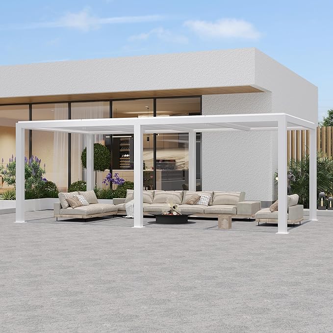 PURPLE LEAF Outdoor Louvered Pergola Aluminium Wit Pergola Patio Metal pergola met verstelbare Rainproof Hardtop Gazebo Modern voor Tuin Gazons Party