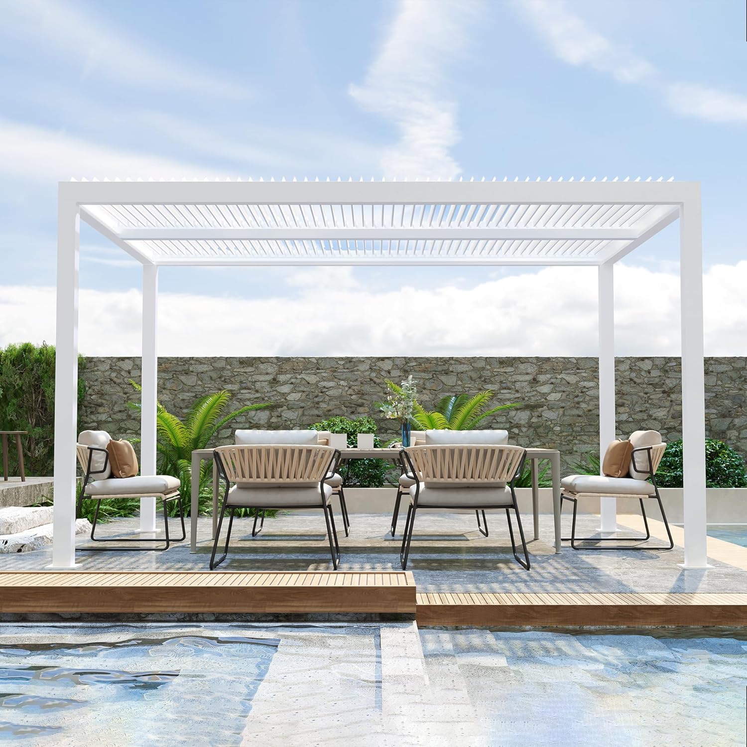 PURPLE LEAF Outdoor Louvered Pergola Aluminium Wit Pergola Patio Metal pergola met verstelbare Rainproof Hardtop Gazebo Modern voor Tuin Gazons Party