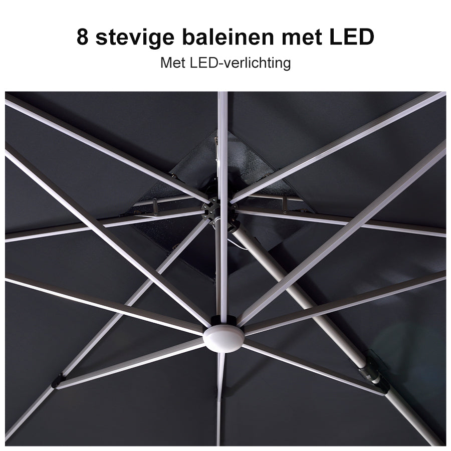 PURPLE LEAF Dubbele Top 300x300 / 330x330 cm Vierkant Outdoor Terrasparasol Met Verlichting