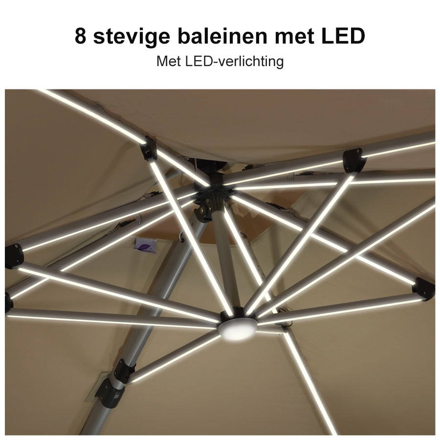 PURPLE LEAF Rechthoekige Dubbele Tuinparasol van Aluminium met LED en Slinger voor Balkon en Tuin