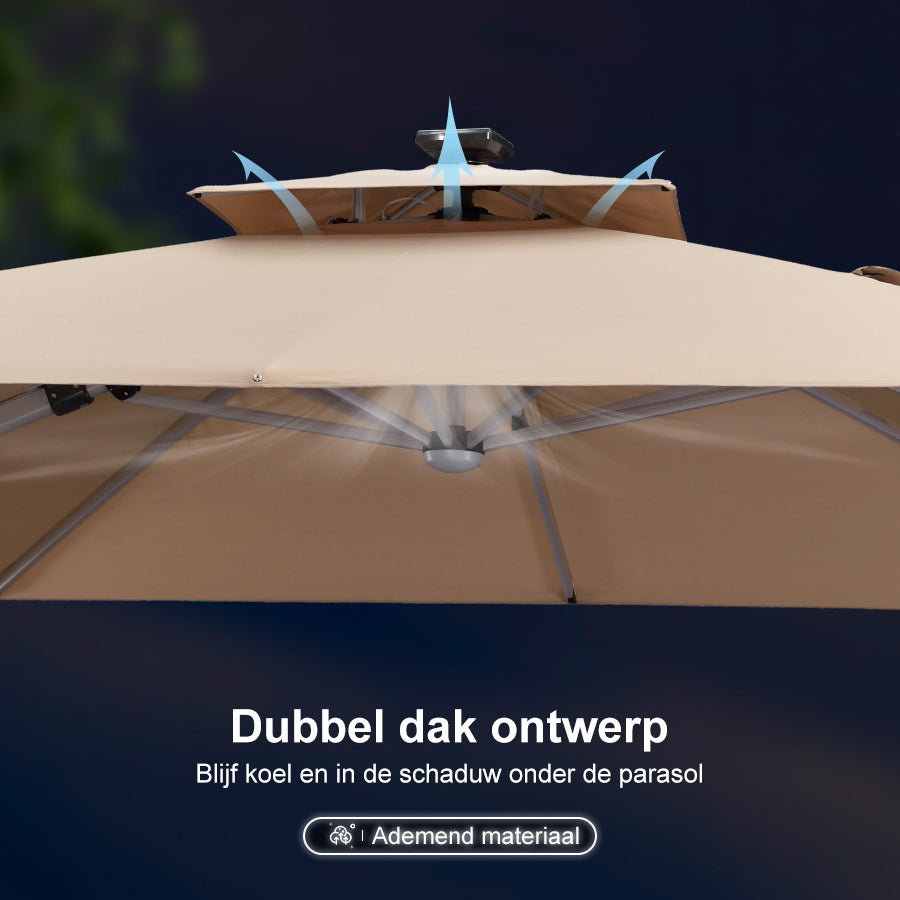 PURPLE LEAF Rechthoekige Dubbele Tuinparasol van Aluminium met LED en Slinger voor Balkon en Tuin