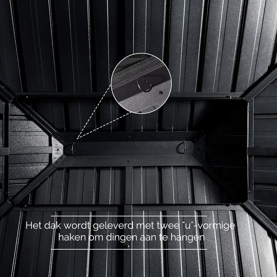 PURPLE LEAF Tuinpaviljoen Voor Achtertuin Grijs Hardtop Gegalvaniseerd Stalen Dak Luifel met Upgrade Gordijn