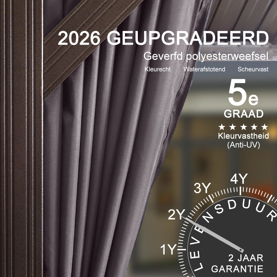 PURPLE LEAF Tuinpaviljoen Voor Achtertuin, Hardtop, Gegalvaniseerde Stalen Luifel, met Sfeerverlichting – Transparante Uitvoering