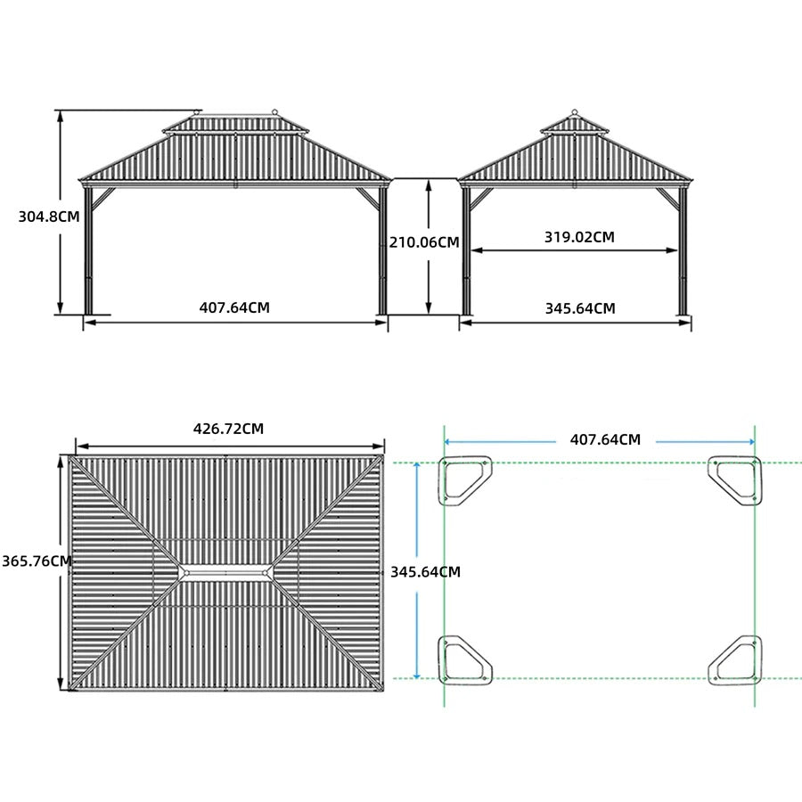PURPLE LEAF Hardtop Prieel Frame Aluminium Gegalvaniseerd Stalen Dak Zonwering Partytent met Gordijn en Klamboe