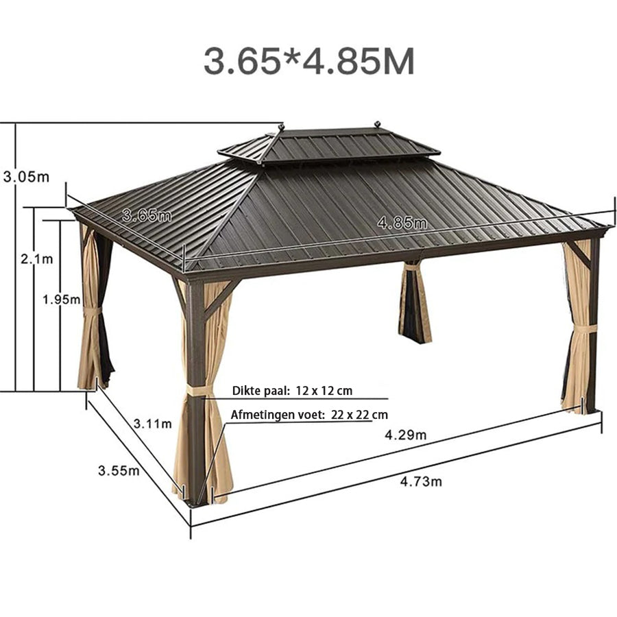 PURPLE LEAF Hardtop Prieel Frame Aluminium Gegalvaniseerd Stalen Dak Zonwering Partytent met Gordijn en Klamboe