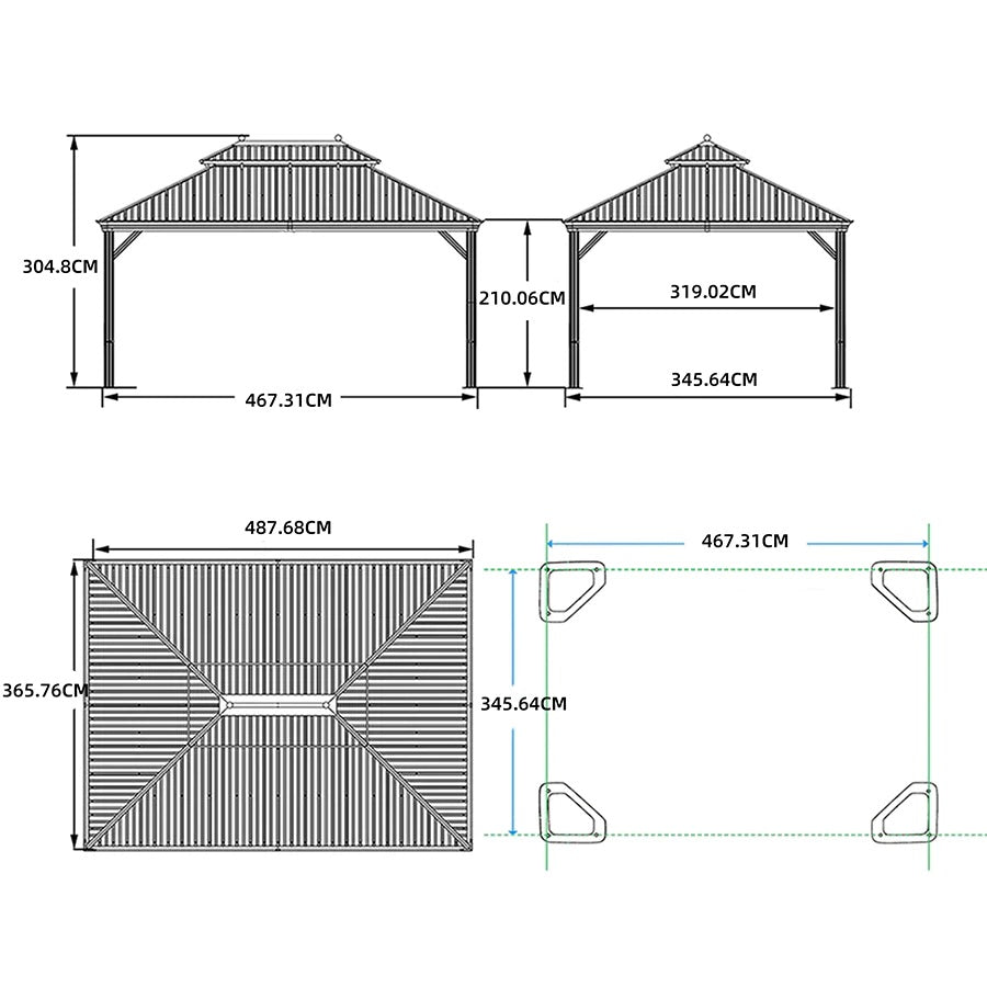 PURPLE LEAF Hardtop Prieel Frame Aluminium Gegalvaniseerd Stalen Dak Zonwering Partytent met Gordijn en Klamboe