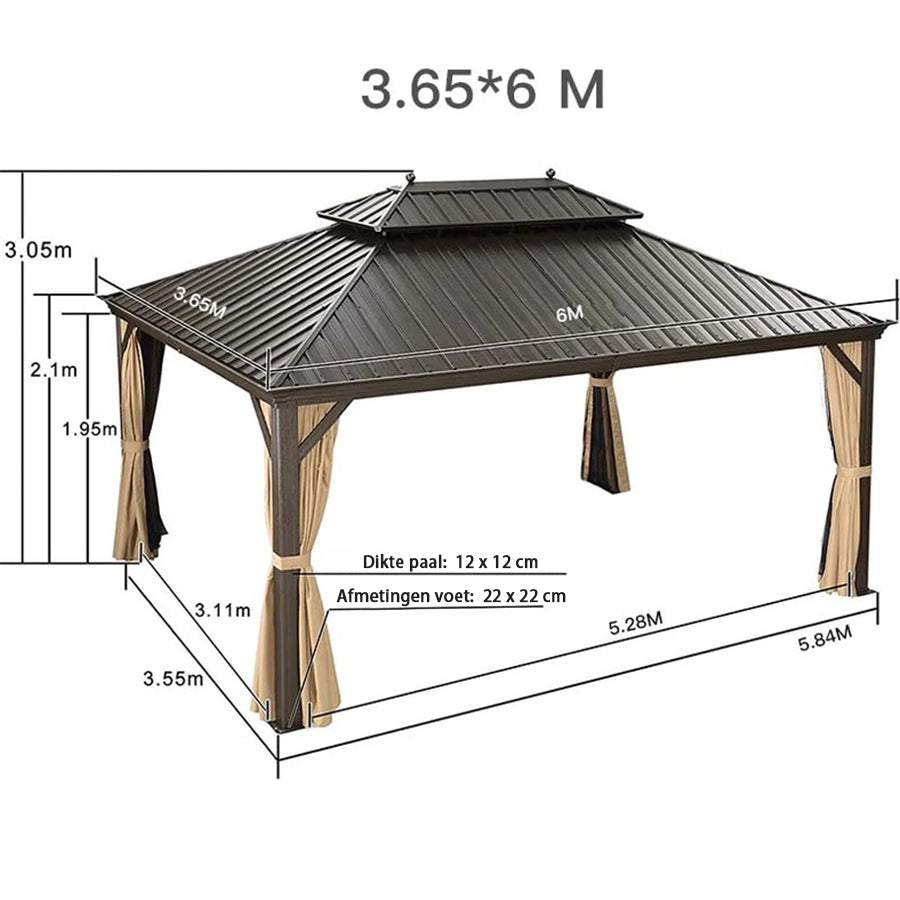 PURPLE LEAF Hardtop Prieel Frame Aluminium Gegalvaniseerd Stalen Dak Zonwering Partytent met Gordijn en Klamboe