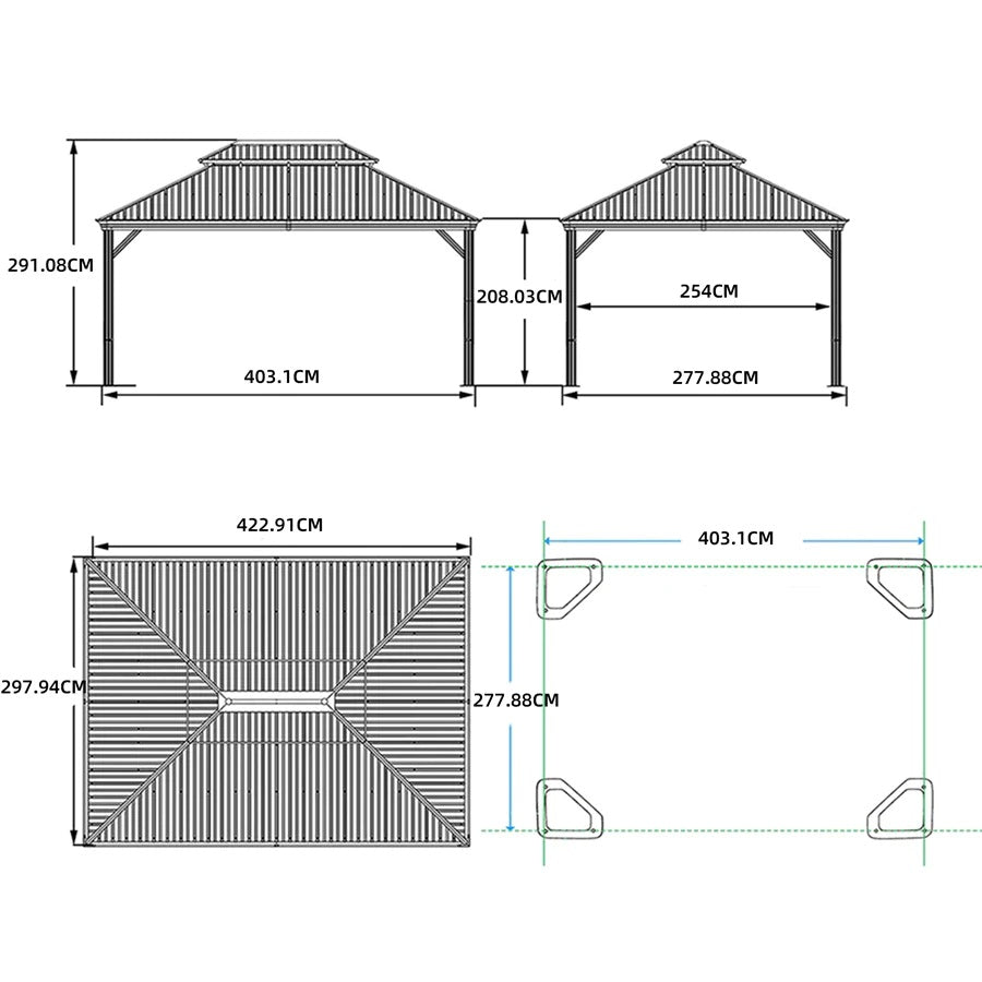 PURPLE LEAF Hardtop Prieel Frame Aluminium Gegalvaniseerd Stalen Dak Zonwering Partytent met Gordijn en Klamboe