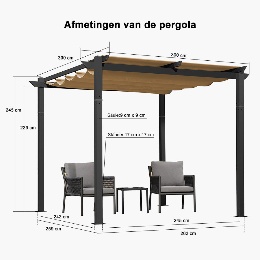 PURPLE LEAF Intrekbare aluminium buitenpergola met zonnescherm luifel, patio, achtertuin schuilplaats, metalen barbecue paviljoen-PRG