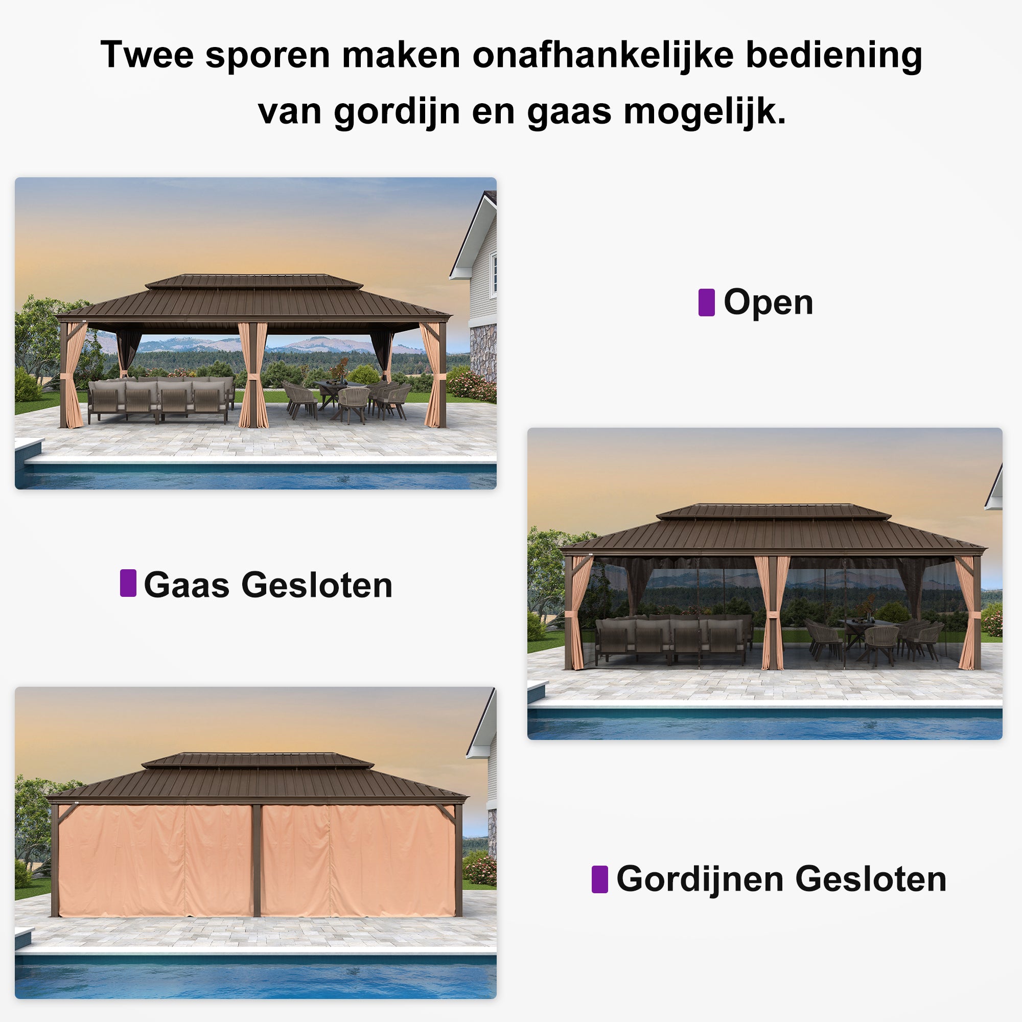 PURPLE LEAF Hardtop Prieel Frame Aluminium Gegalvaniseerd Stalen Dak Zonwering Partytent met Gordijn en Klamboe