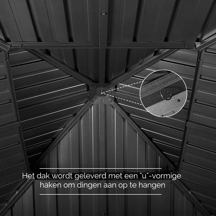 PURPLE LEAF Tuinpaviljoen Voor Achtertuin Grijs Hardtop Gegalvaniseerd Stalen Dak Luifel met Upgrade Gordijn