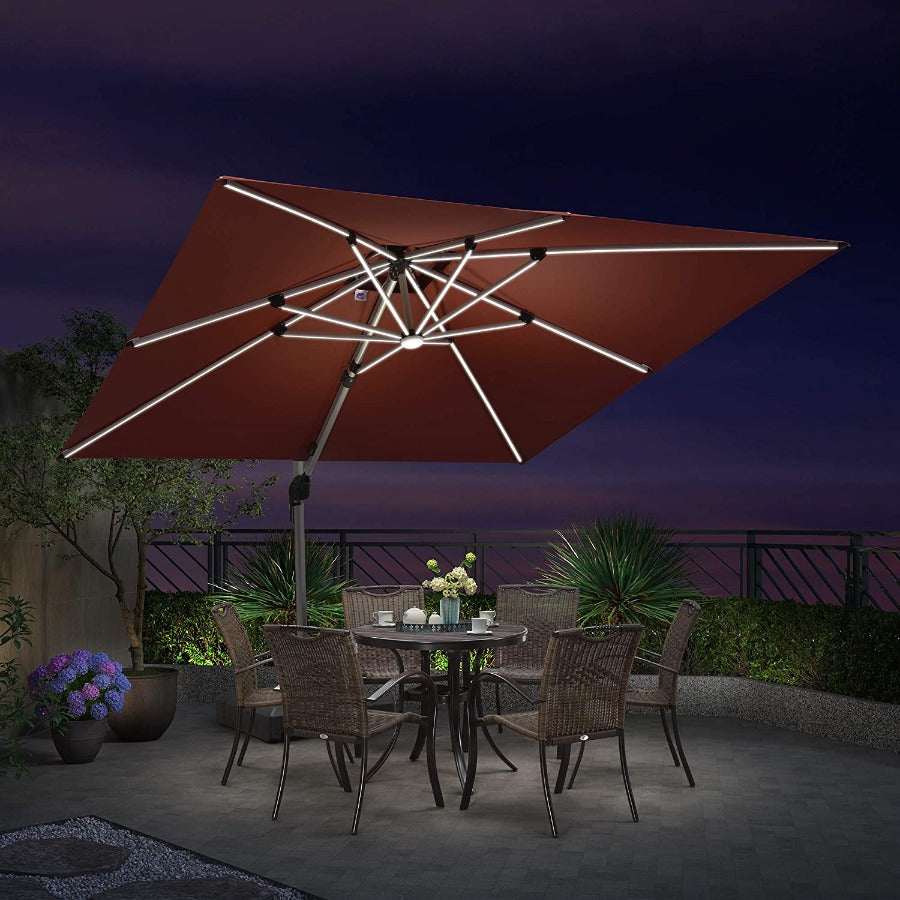 PURPLE LEAF Dubbele Top 300x300 / 330x330 cm Vierkant Outdoor Terrasparasol Met Verlichting