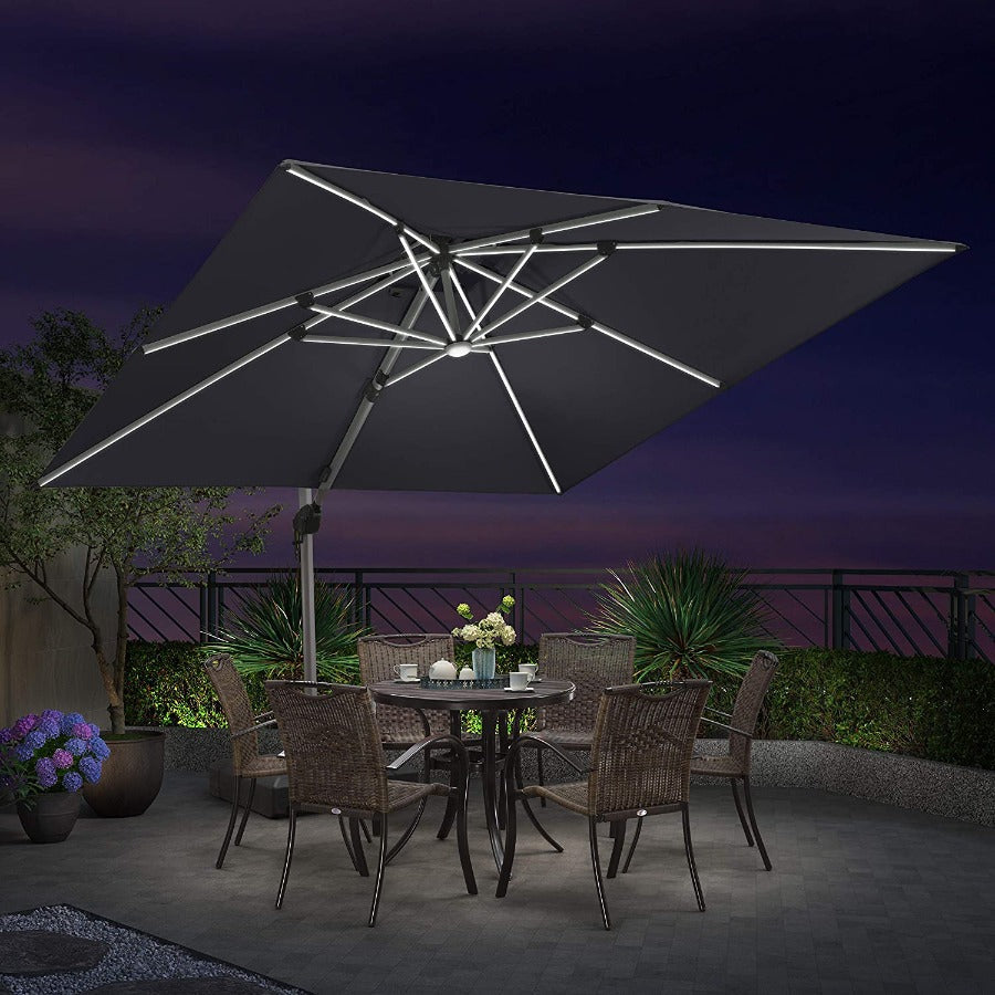 PURPLE LEAF Dubbele Top 300x300 / 330x330 cm Vierkant Outdoor Terrasparasol Met Verlichting