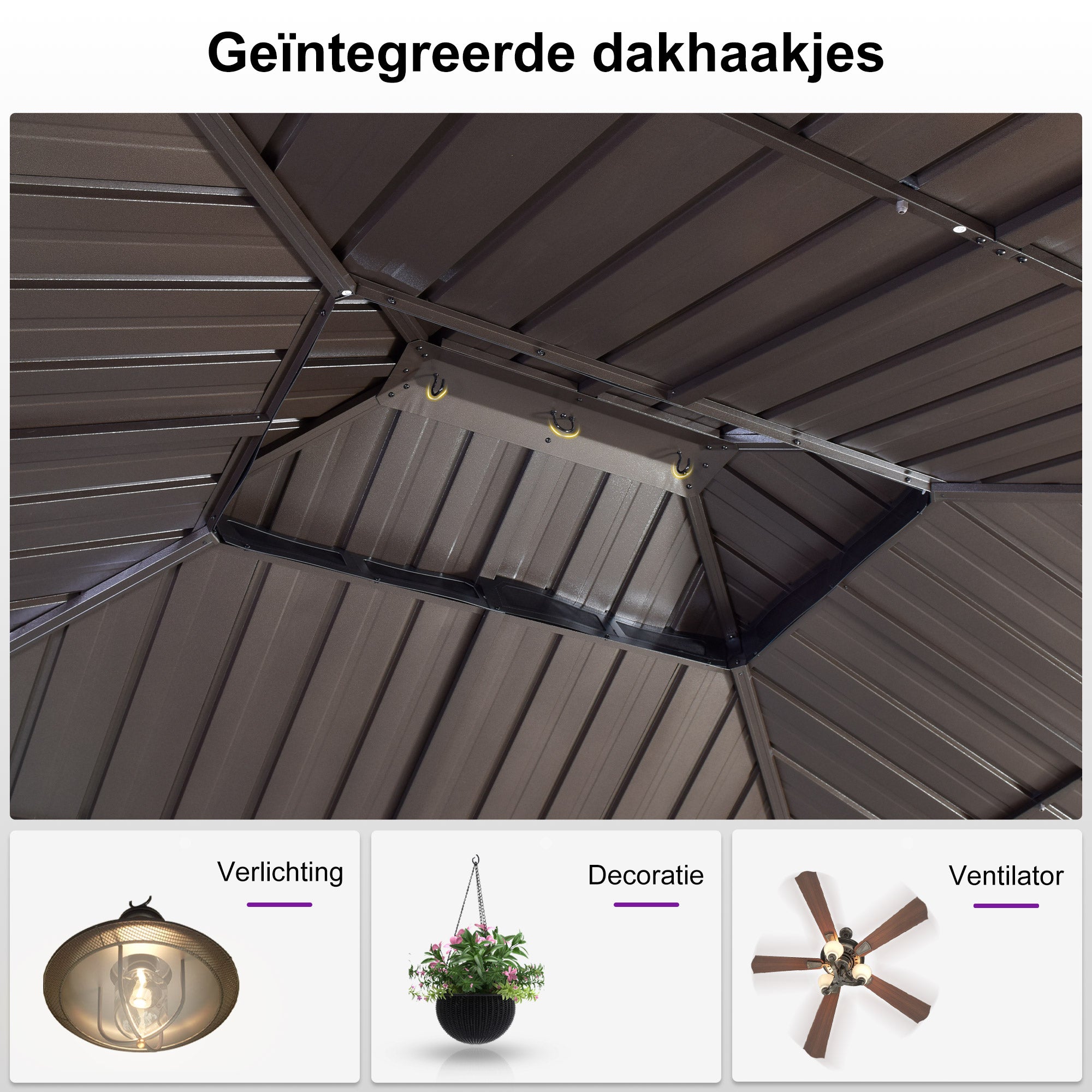 PURPLE LEAF Essential Hardtop Tuinpaviljoen Bronzen Frame Dubbel Dak Tuin Warmwitte Verlichting