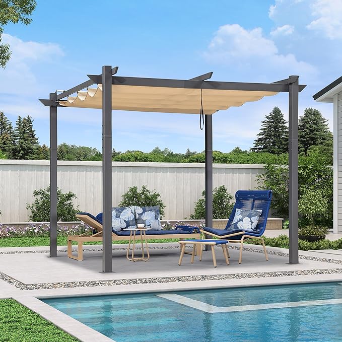 PURPLE LEAF Intrekbare aluminium buitenpergola met zonnescherm luifel, patio, achtertuin schuilplaats, metalen barbecue paviljoen-PRG