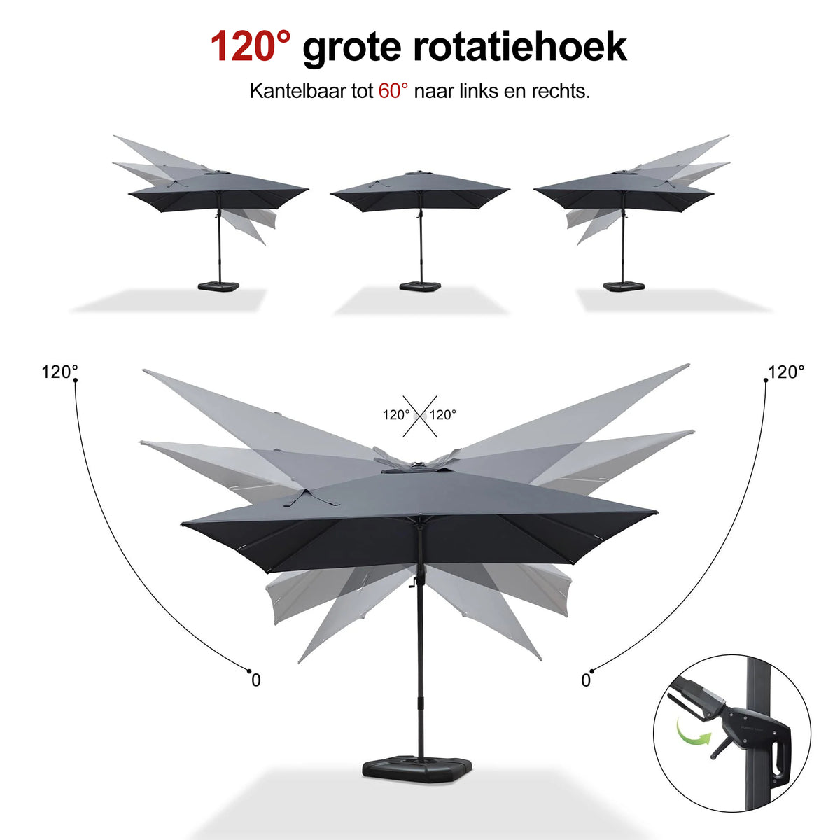 PURPLE LEAF Grote Parasol – Draaibare & Kantelbare Zweefparasol voor Terras & Tuin
