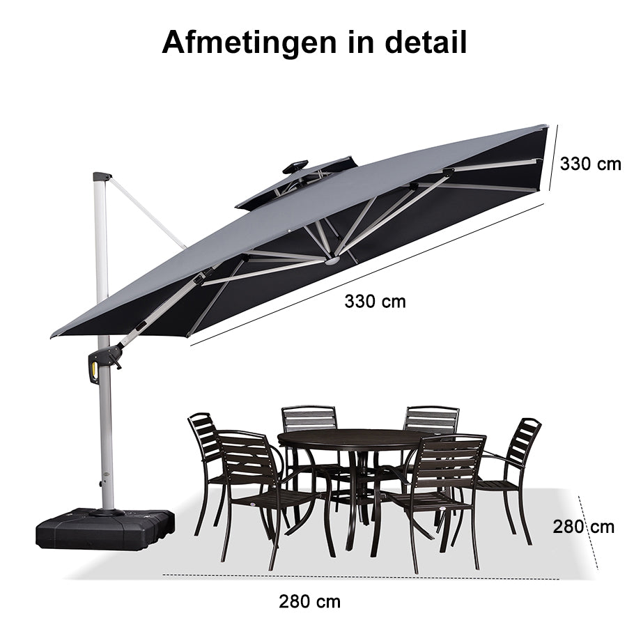 PURPLE LEAF Dubbele Top 300x300 / 330x330 cm Vierkant Outdoor Terrasparasol Met Verlichting