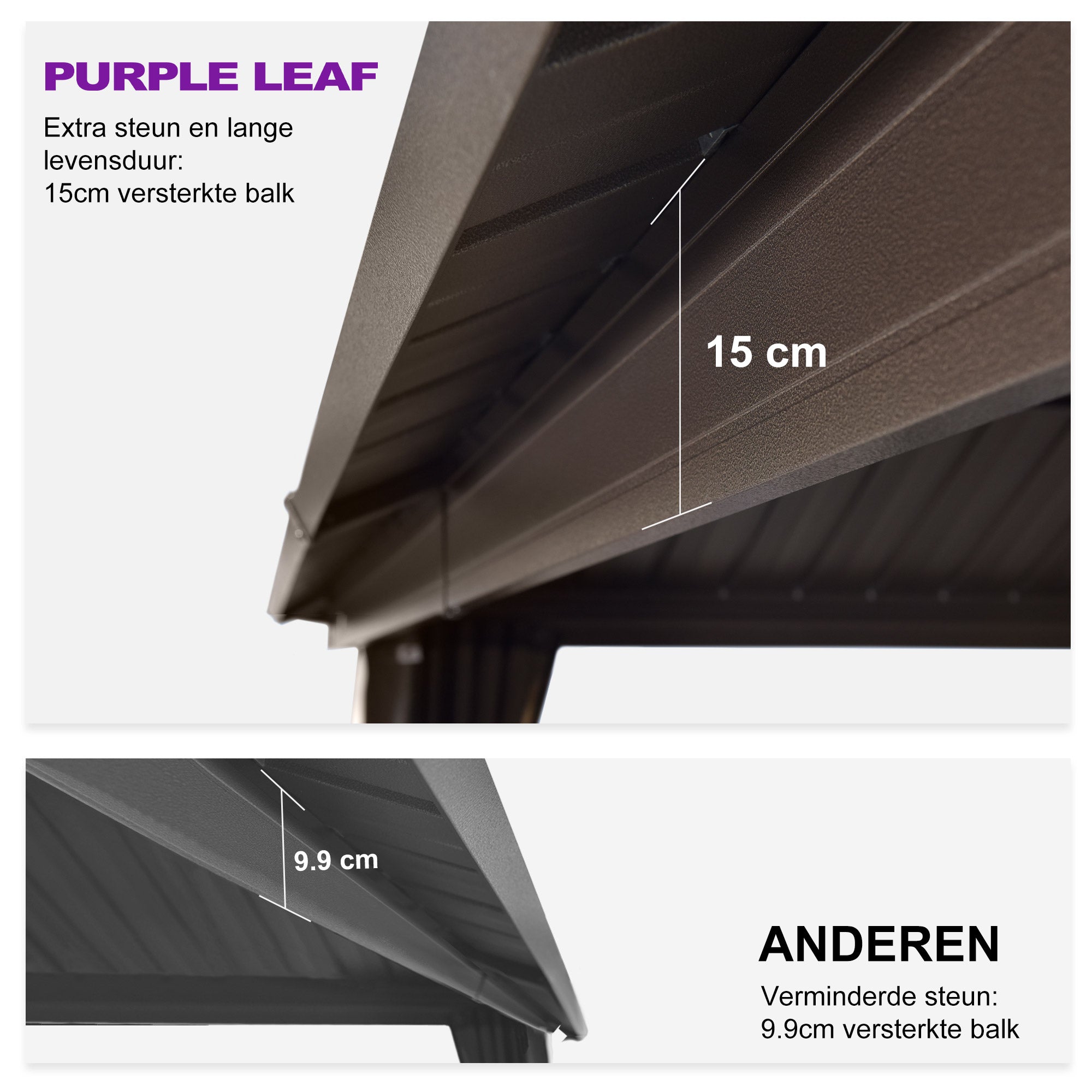 PURPLE LEAF Hardtop Tuinpaviljoen Essential met Neutraal witte LED-verlichting , Gegalvaniseerd Stalen Dak, Aluminium Frame, Gordijnen en Klamboe – Brons