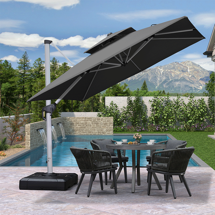 PURPLE LEAF Dubbele Top 360 Graden Rotatie 300x300cm/330x330cm/365x365 cm Vierkante Outdoor Tuin Parasol