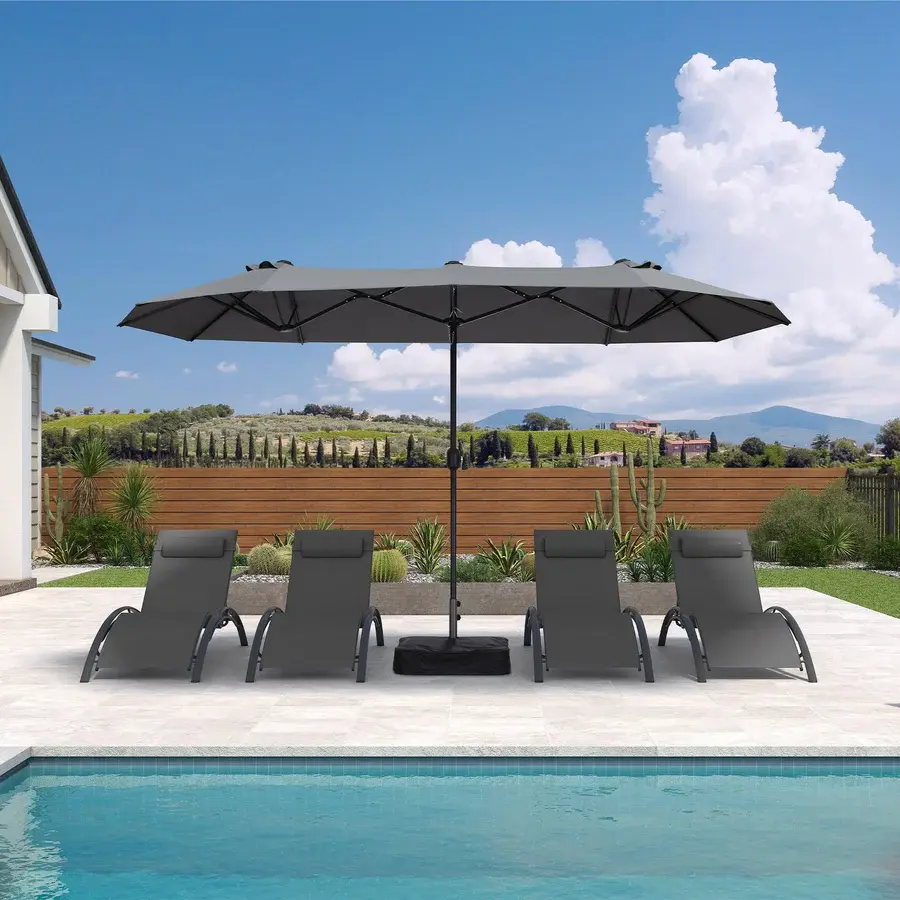 PURPLE LEAF Parasol met 3 Kappen en Voet voor Tuin en Terras