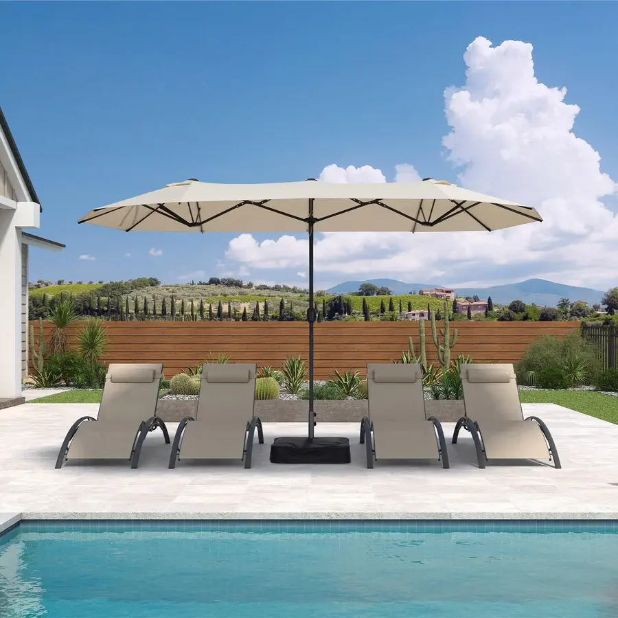 PURPLE LEAF Parasol met 3 Kappen en Voet voor Tuin en Terras