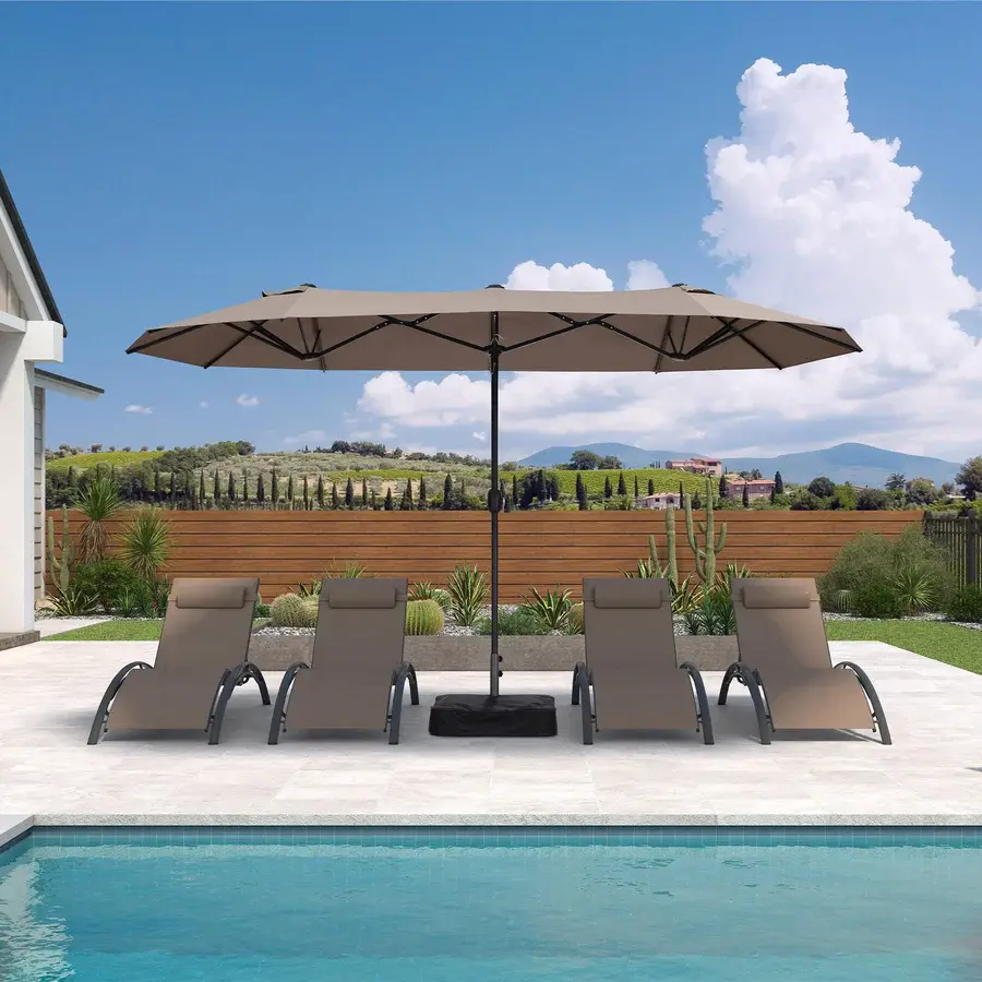 PURPLE LEAF Parasol met 3 Kappen en Voet voor Tuin en Terras