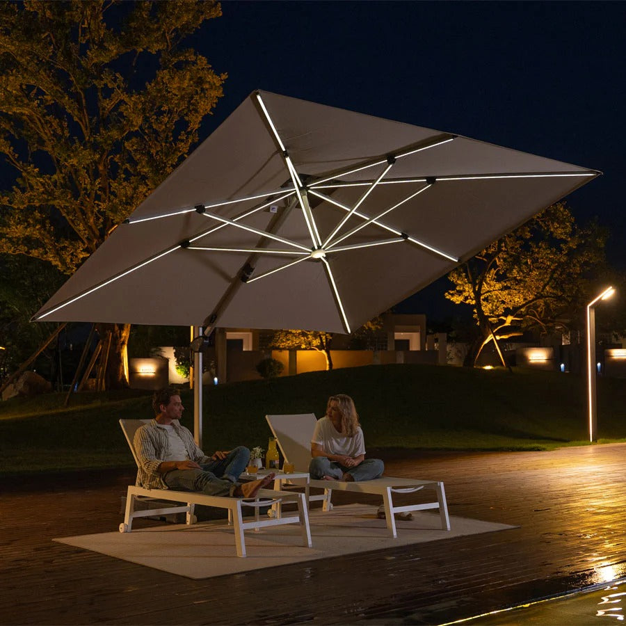 PURPLE LEAF Dubbele Top 300x300 / 330x330 cm Vierkant Outdoor Terrasparasol Met Verlichting