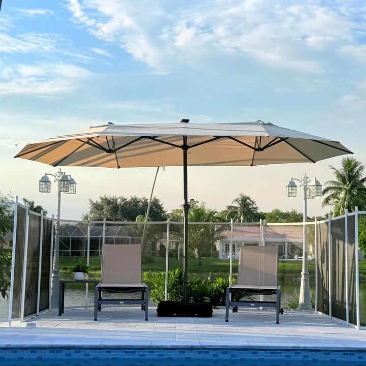 PURPLE LEAF Parasol met 3 Kappen en Voet voor Tuin en Terras