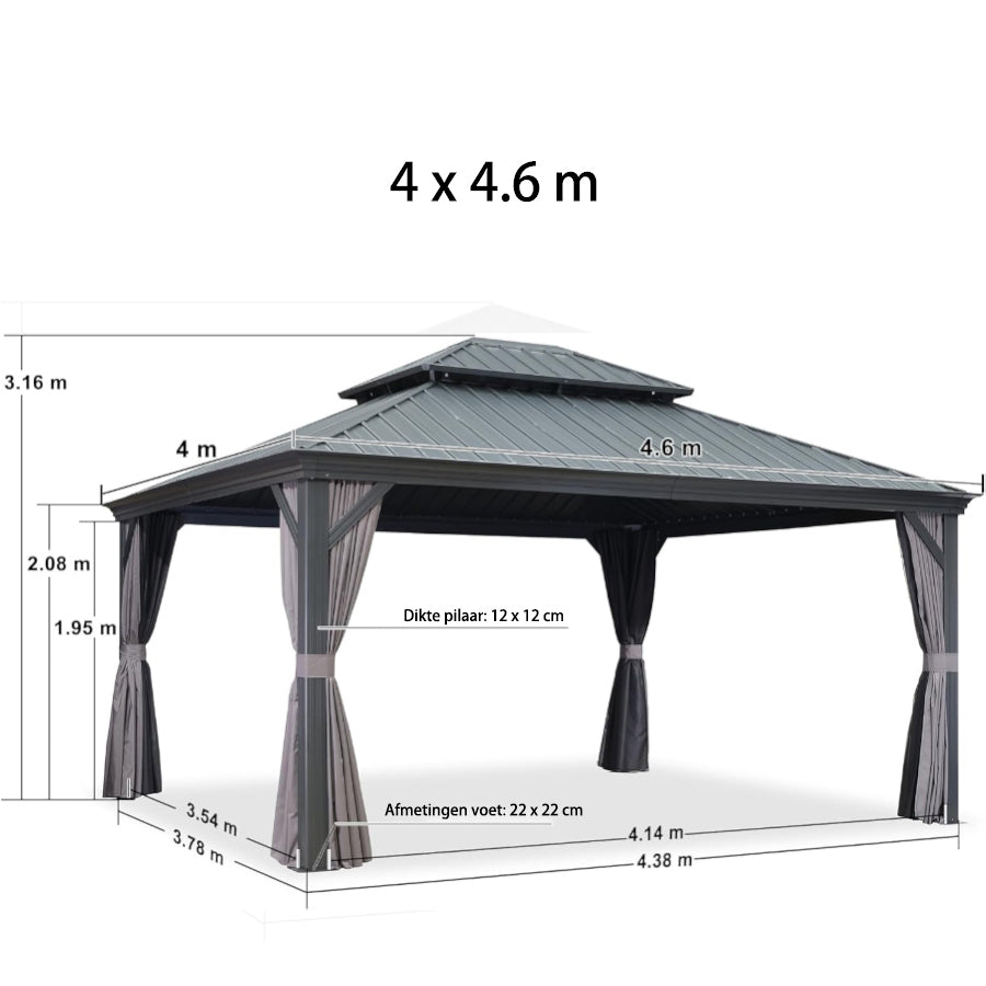 PURPLE LEAF Tuinpaviljoen Voor Achtertuin Grijs Hardtop Gegalvaniseerd Stalen Dak Luifel met Upgrade Gordijn