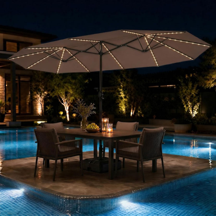 PURPLE LEAF Parasol met 3 Kappen en Voet voor Tuin en Terras