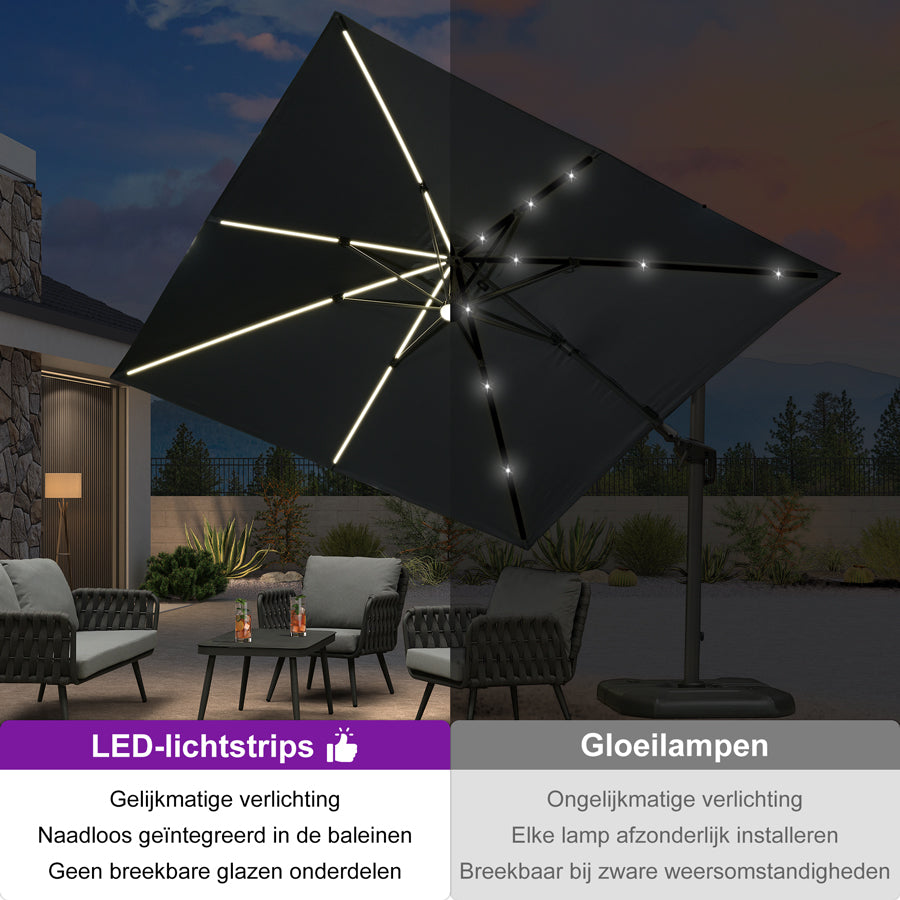 PURPLE LEAF Grote Parasol – LED Zweefparasol, 360° Draaibaar voor Tuin & Terras