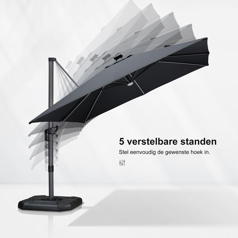 PURPLE LEAF Grote Parasol – LED Zweefparasol, 360° Draaibaar voor Tuin & Terras