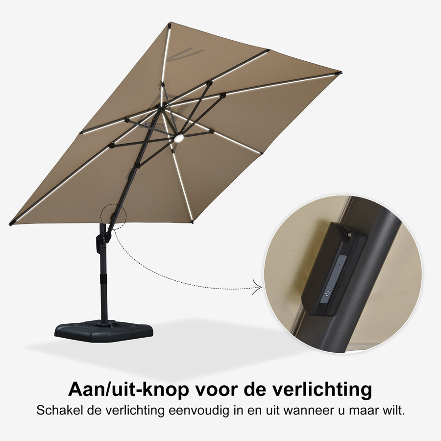 PURPLE LEAF Grote Parasol – LED Zweefparasol, 360° Draaibaar voor Tuin & Terras