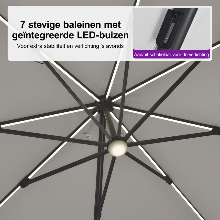 PURPLE LEAF Grote Parasol – LED Zweefparasol, 360° Draaibaar voor Tuin & Terras