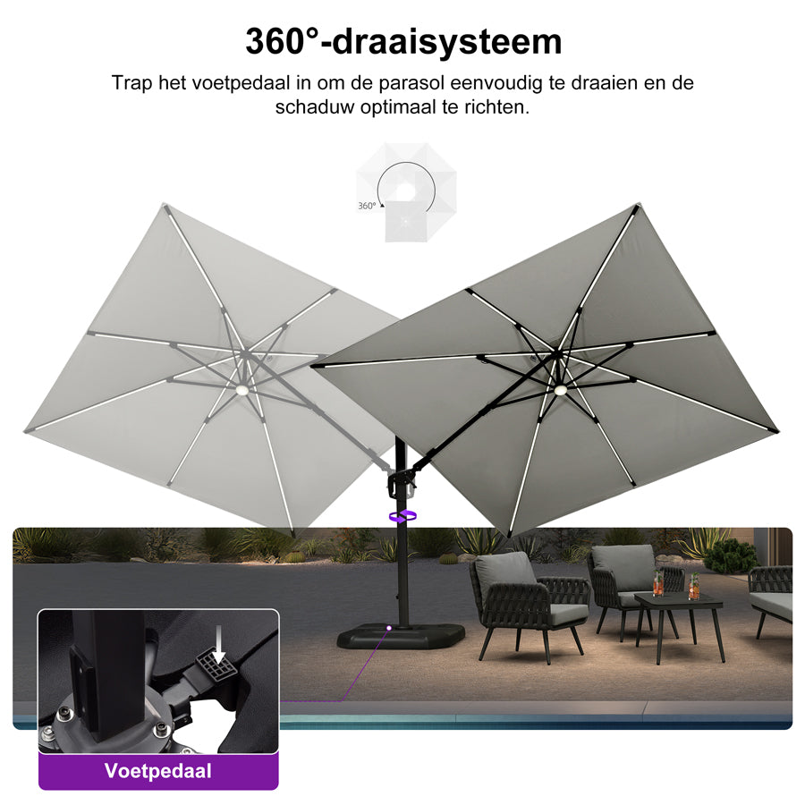 PURPLE LEAF Grote Parasol – LED Zweefparasol, 360° Draaibaar voor Tuin & Terras