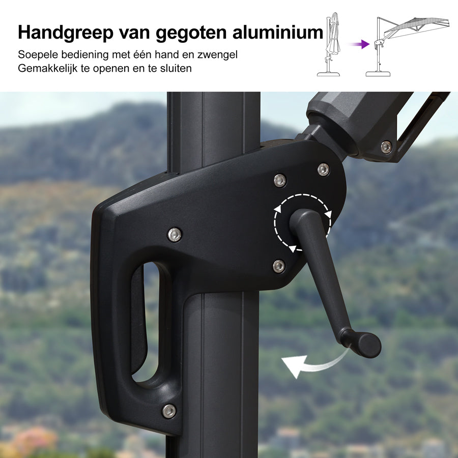 PURPLE LEAF Grote Parasol – LED Zweefparasol, 360° Draaibaar voor Tuin & Terras