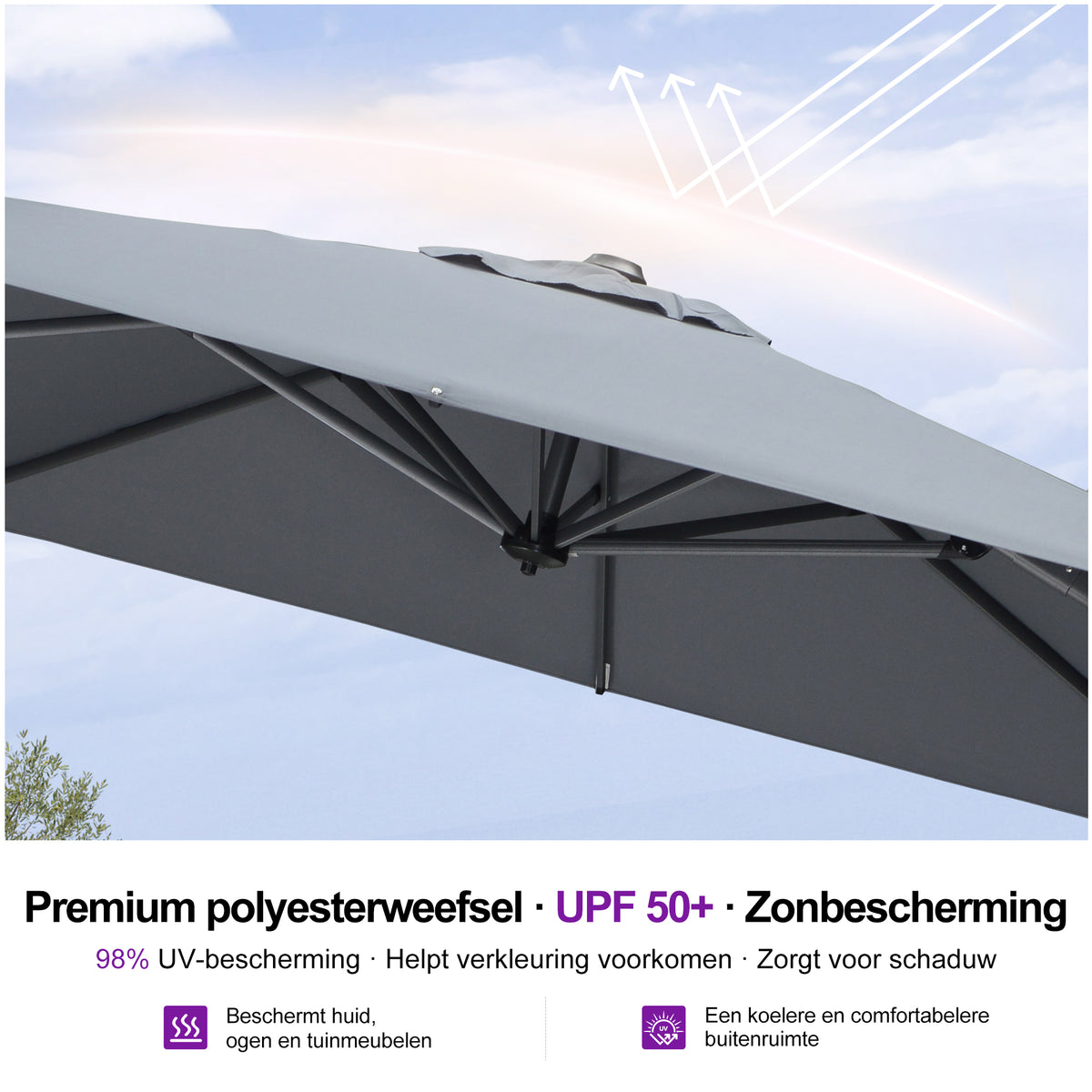 PURPLE LEAF Parasols Grote Vierkante en Rechthoekige Zweefparasols voor Terras en Tuin