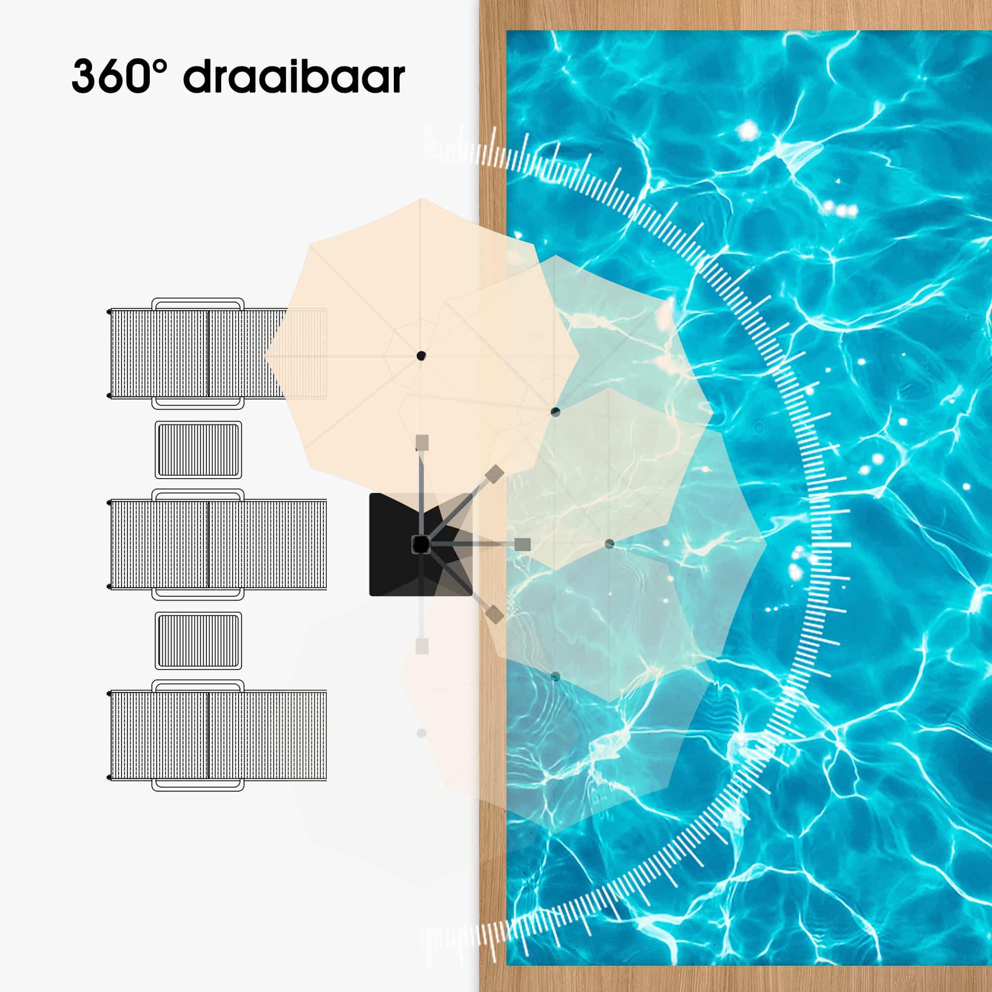 PURPLE LEAF Zweefparasol met dubbel dak, 360° draaibaar, ronde tuinparasol voor terras en tuin, 300 / 330 / 365 / 400 cm